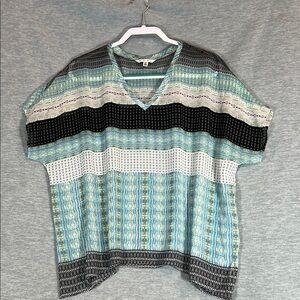 CABI Sheer Summer Color Block  Top Swimsuit Cover Up Oversized Relaxed Fit Top